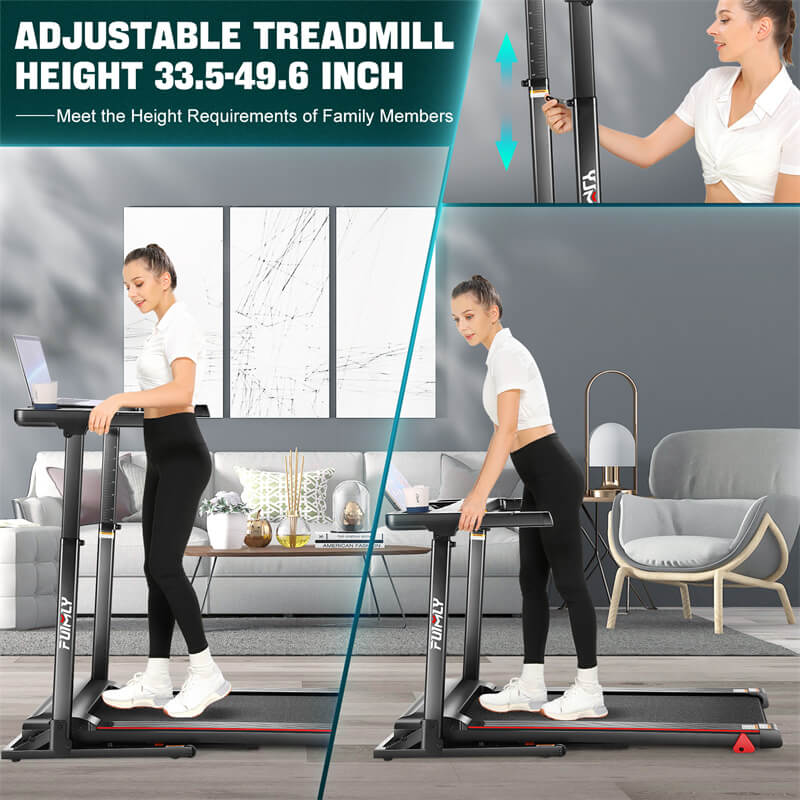 an adjustable treadmill height 33.5-49.6 in