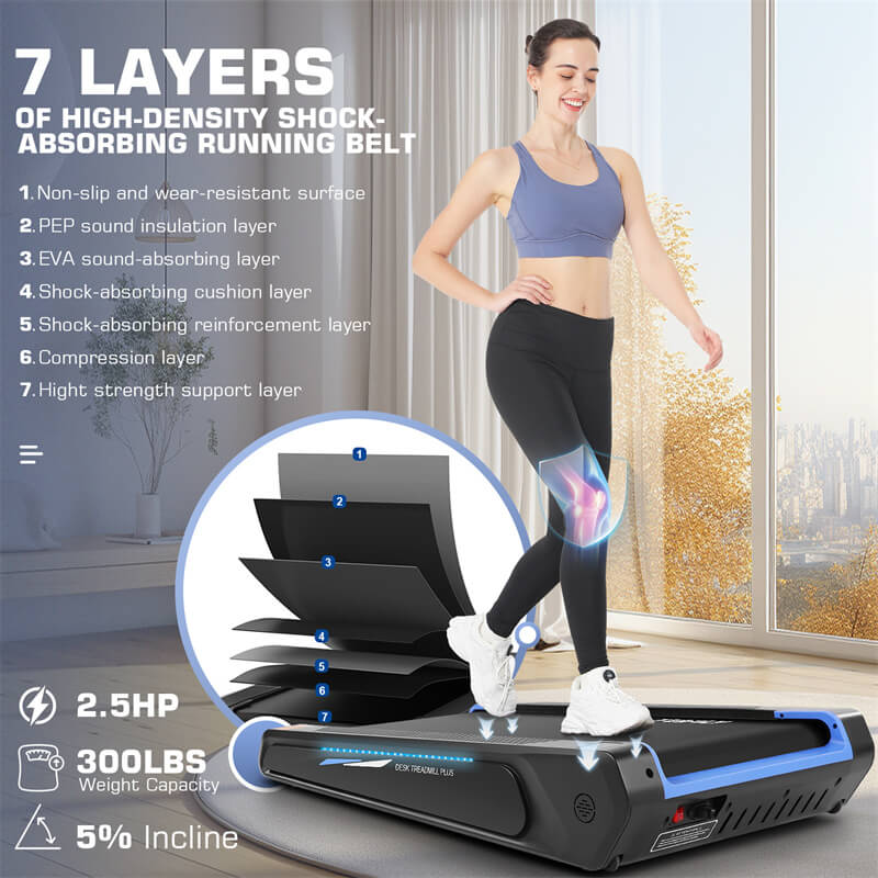  A mini walking pad with 7-layer high-tech anti-slip shock-absorbing running belt