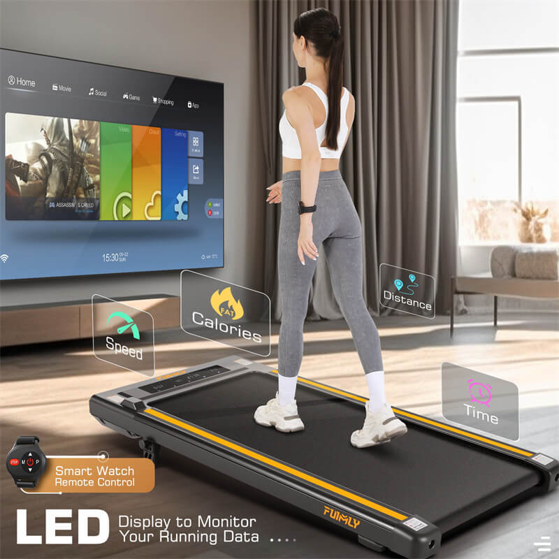 The treadmill with LED display will show your calories, speed, and distance