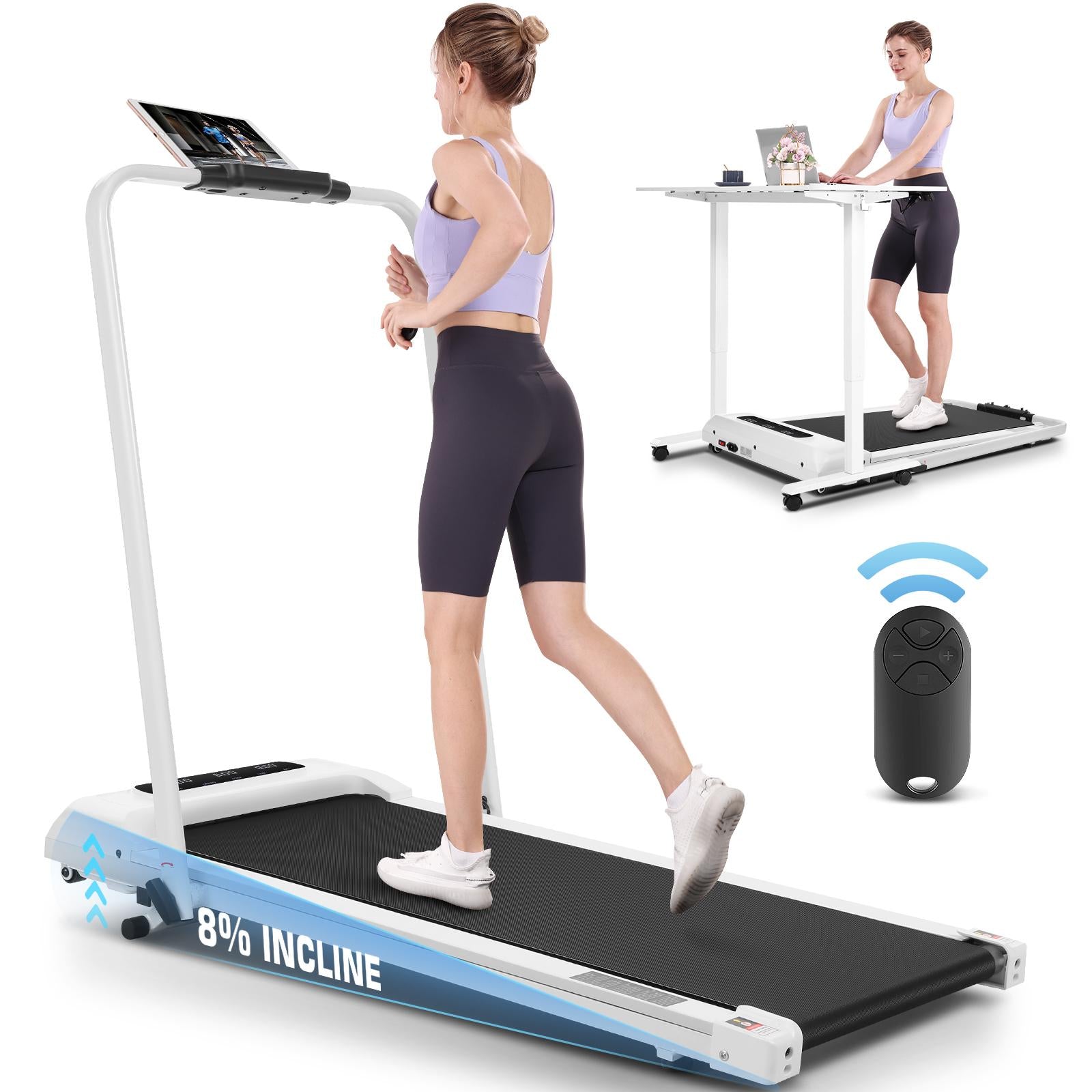 4-in-1 treadmill with Incline for Home/Office, 2S Folding under desk walking pad with LED Romtoe 300LBS