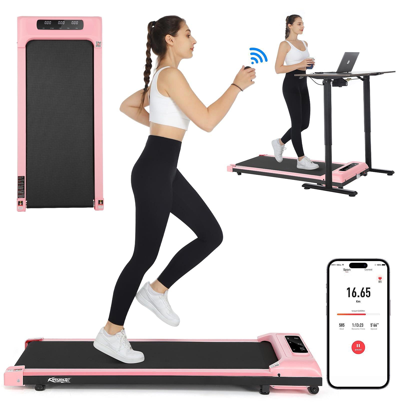 4-in-1 treadmill with Incline for Home/Office, 2S Folding under desk walking pad with LED Romtoe 300LBS