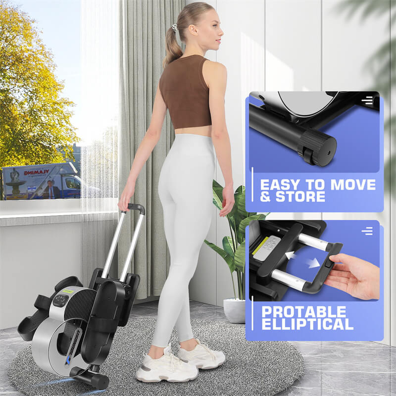 a women easily move the elliptical such as a suitcase