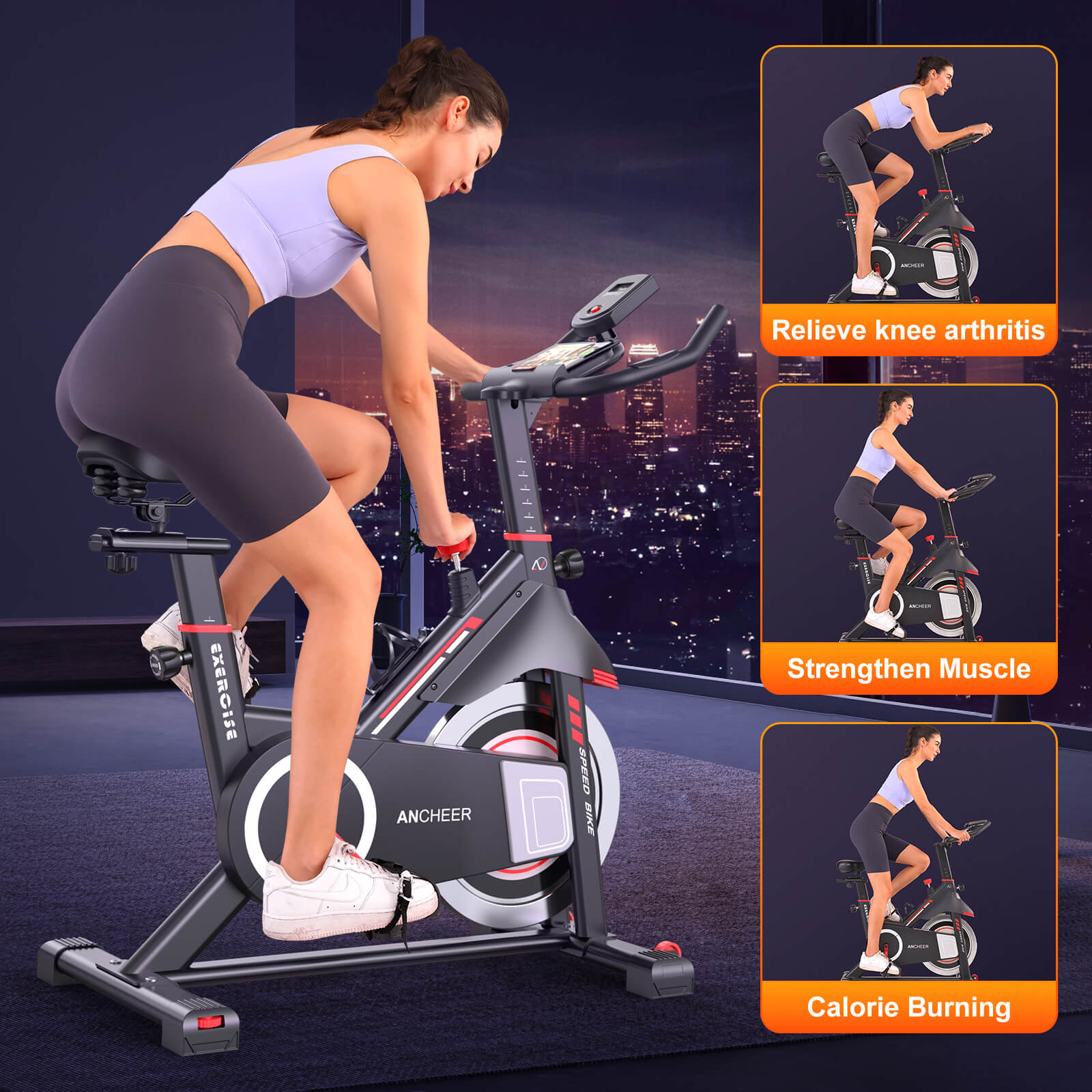 ANCHEER Exercise Bike, Indoor Cycling Bike with Mount & Comfortable Seat Cushion for Home