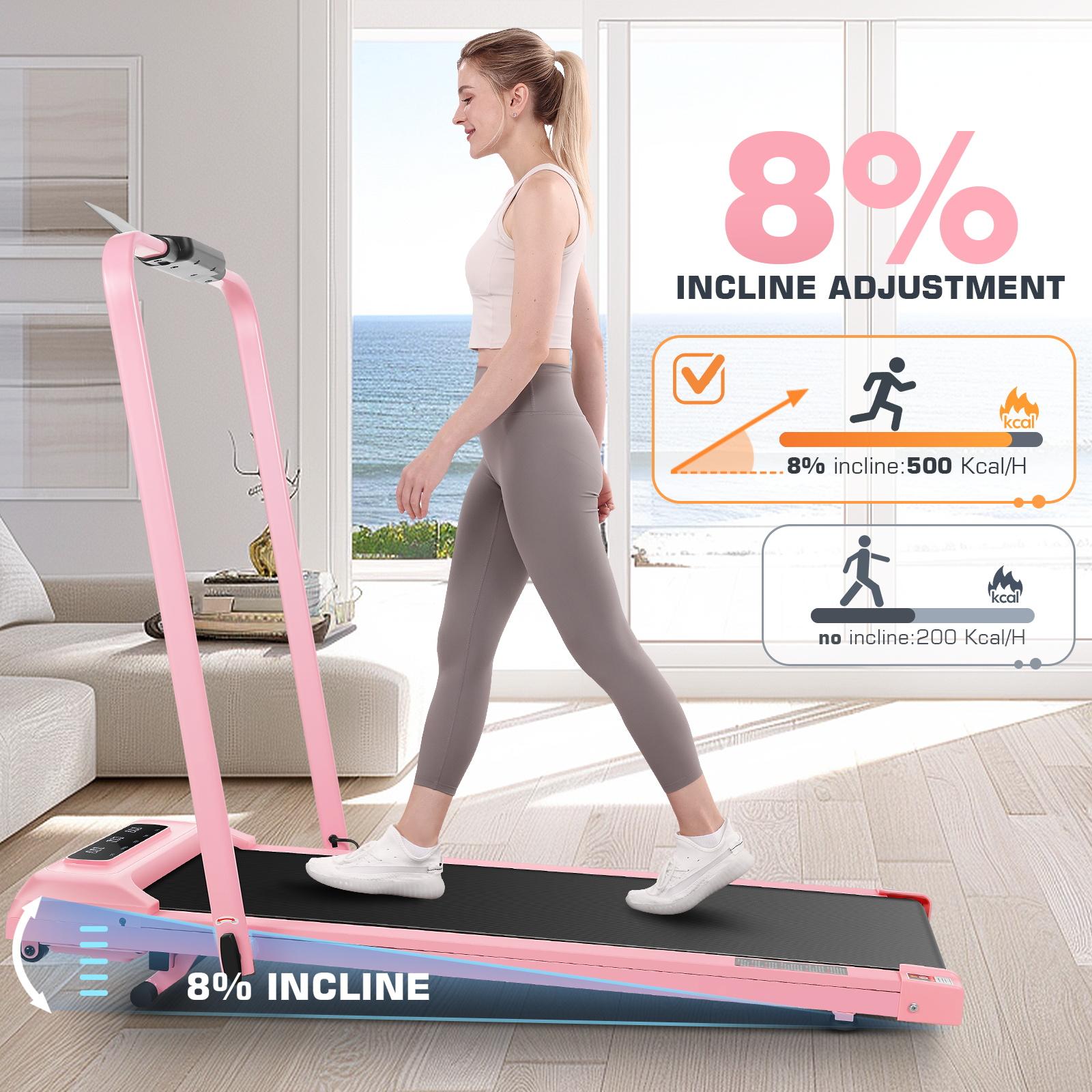 4-in-1 treadmill with Incline for Home/Office, 2S Folding under desk walking pad with LED Romtoe 300LBS