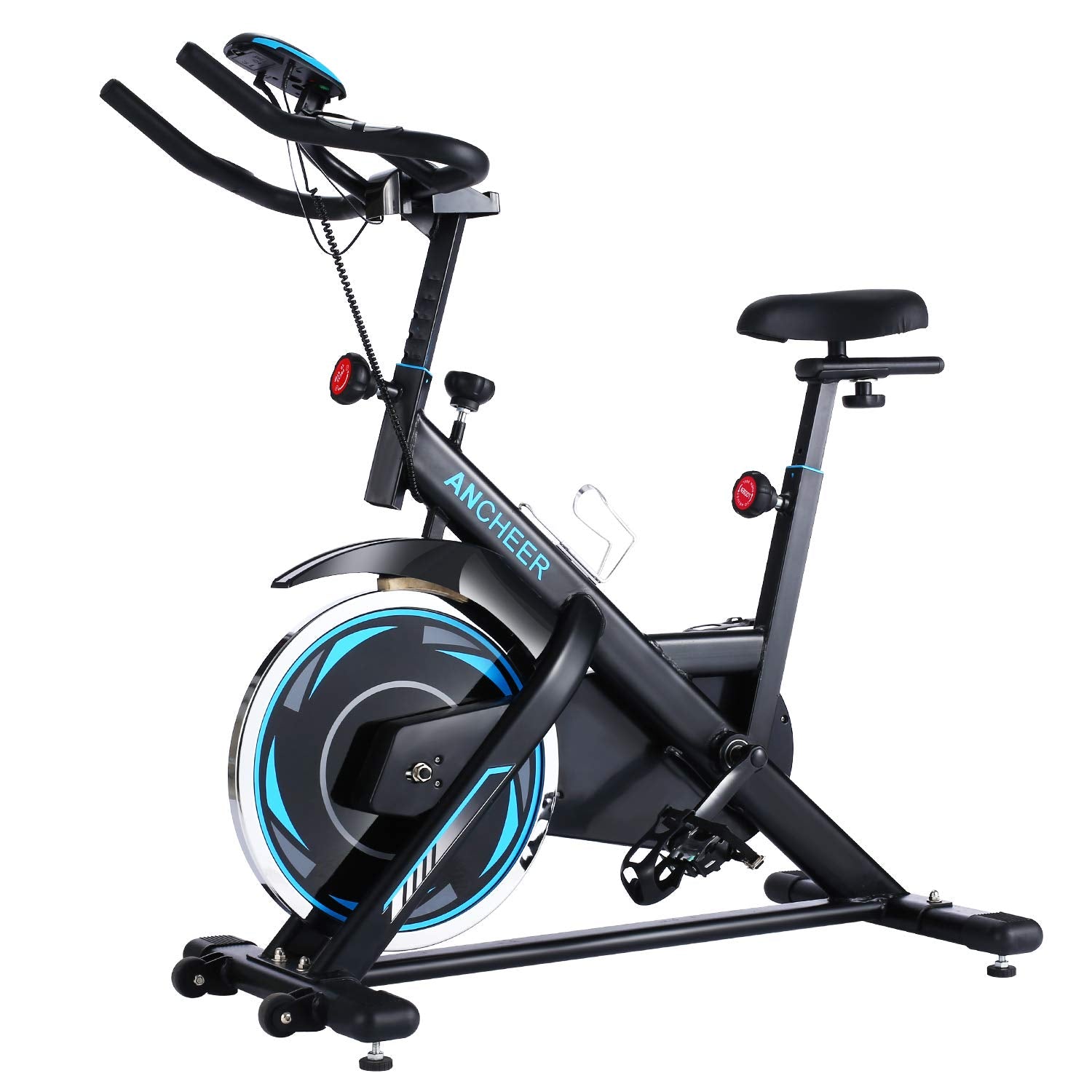ANCHEER Exercise Bike, Indoor Cycling Bike with Seat Cushion, Holder and LCD Monitor for Home