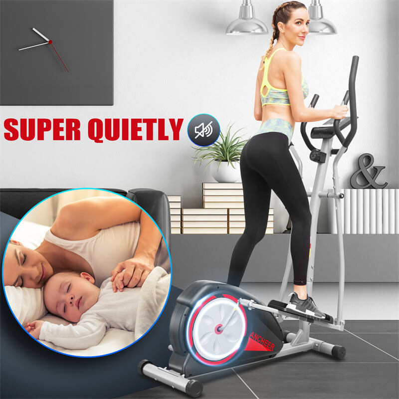 ANCHEER Machines elliptiques à usage domestique, machines d'entraînement elliptiques magnétiques avec poignées de fréquence cardiaque et moniteur LCD pour l'exercice de gymnastique à domicile, super silencieuses, faciles à déplacer et à ranger 